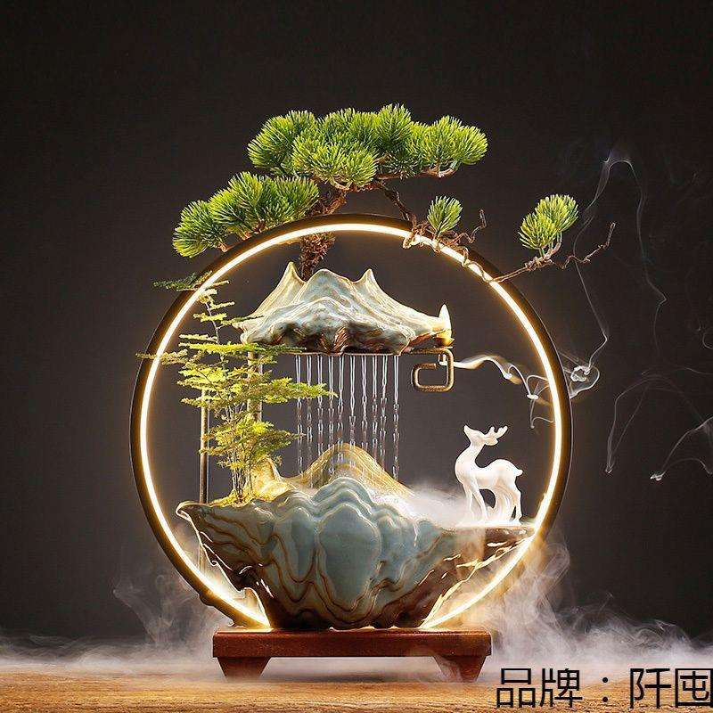创意陶瓷循环招财流水喷泉加湿器家居客厅生财办公室摆件开业礼