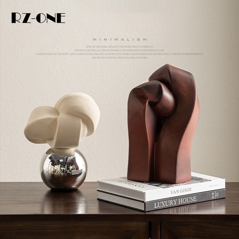 Rzone 高级感抽象扭曲几何小雕塑E艺术装饰摆件不规则客厅几何摆