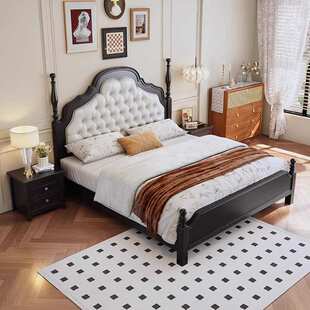 美式复古实木床主卧双人软床现代简约1.5米1.8法式轻奢婚床安娜床