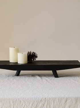 如是/碳化木做旧侘寂风干泡茶盘客D厅茶室民宿实木装饰托盘蜡烛托