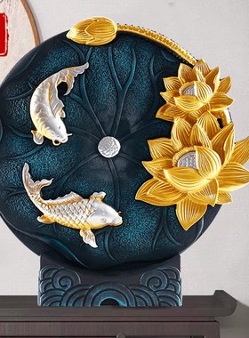 荷韵新中b式荷花禅意莲花锦鲤鱼戏莲叶间玄关酒柜博古架装饰品摆