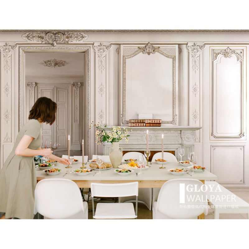 定制个性法国风格进口壁画护墙板法式J复古壁纸酒店休息室墙布