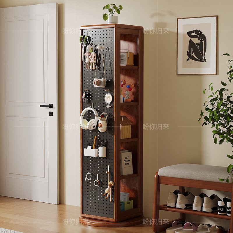 实木全身镜c家用落地旋转书架一体卧室多功能收纳置物架子带洞洞