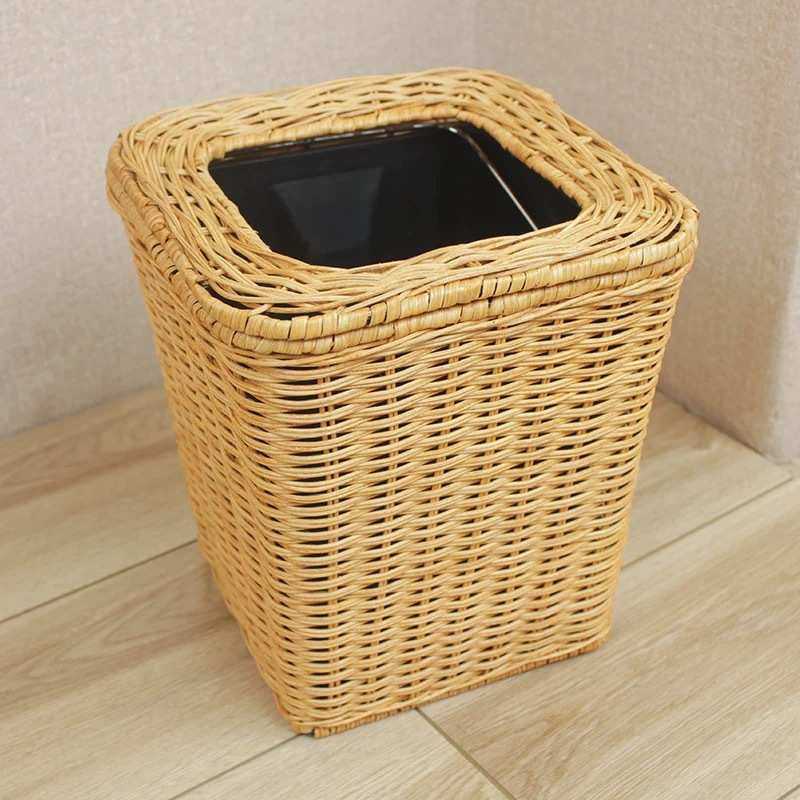 真藤编织无盖家用酒店厨房客厅房间垃圾桶纸篓中小号酒店垃圾筒