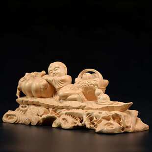 黄杨木雕好年头招财童子大丰收家居家用摆件中国风送礼新中式装饰