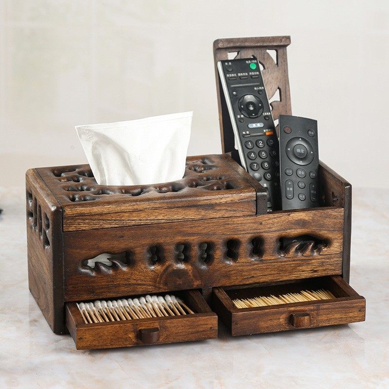 泰国实木镂空抽纸盒家用客厅多功能收纳盒轻奢复古木质创意陈之堔,收纳整理,纸巾盒,淘宝优惠券,粉丝福利购,淘宝优惠卷