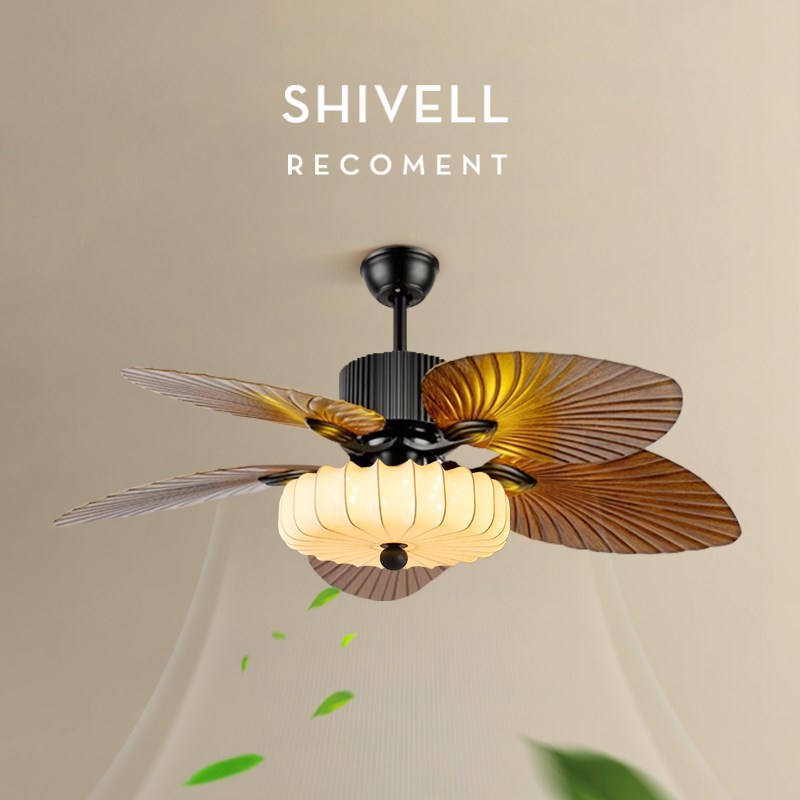 南洋芭蕉叶风扇吊灯客厅美式覆古法式中古卧室饭厅吊扇灯2025新款