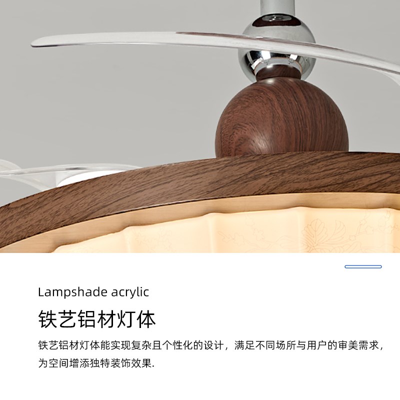 风扇灯大风力静音隐形扇叶灯卧室电扇灯现代简约饭厅餐厅吊扇灯