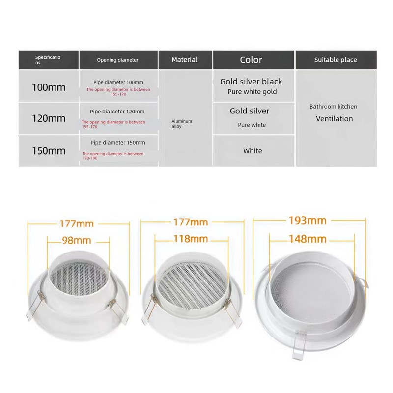 铝合金透气孔管道机圆形风口室内新风系统出风口散流器空调通风口