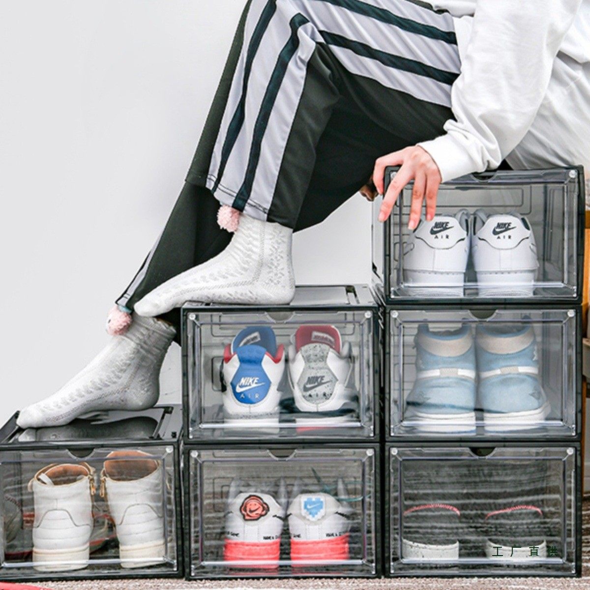 鞋盒收纳盒透明鞋子收纳加厚磁吸亚克力简易硬塑料宿舍侧开门空间