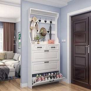 云泽鞋柜家用门口白色带衣架翻斗鞋柜带抽屉大容量省空间收纳