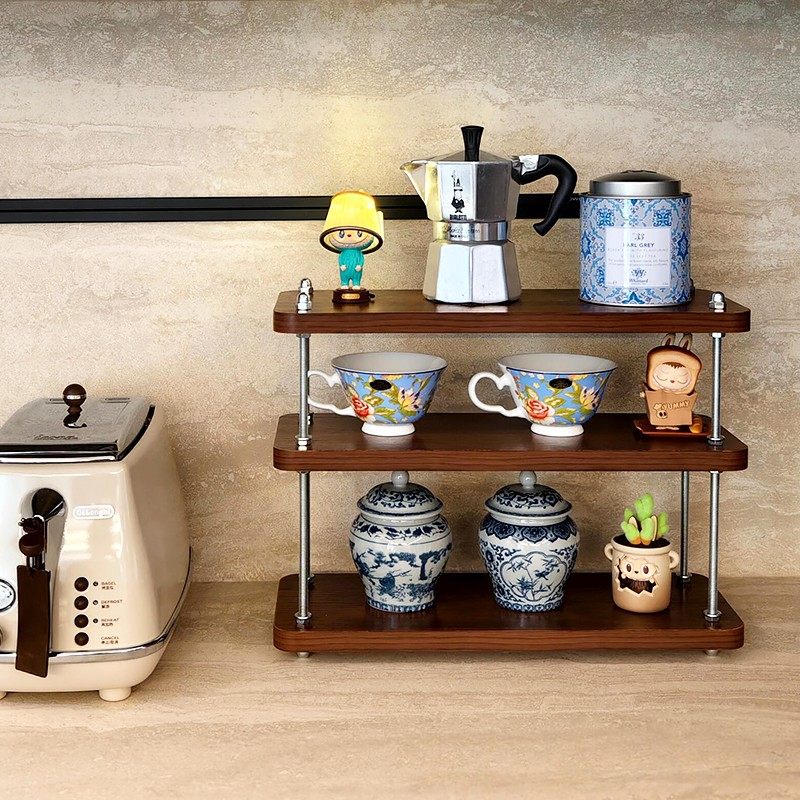 中古风咖啡置物架吧台桌面杯子收纳架茶柜多层家用实木桌上展示架,收纳整理,整理架/置物架/收纳架,淘宝优惠券,粉丝福利购,淘宝优惠卷