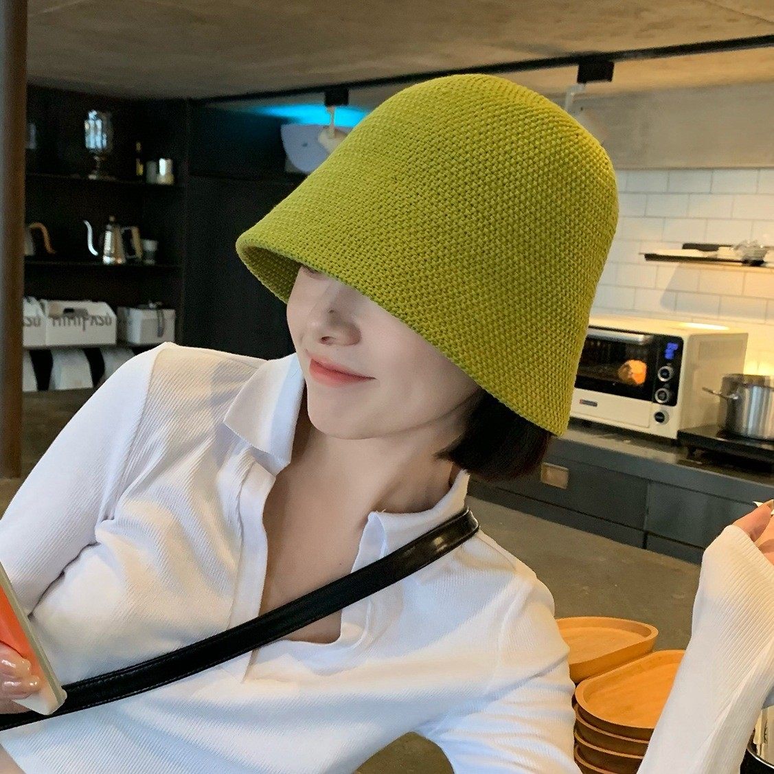 春夏季薄款亚麻透气水桶帽遮阳防晒纸草针织镂空盆帽百搭显脸小女