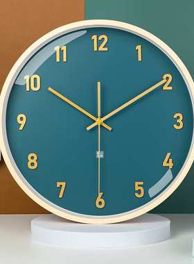 5ZV7 绿色挂钟家用客厅新中式钟表数字欧式静音轻奢挂墙时钟莫