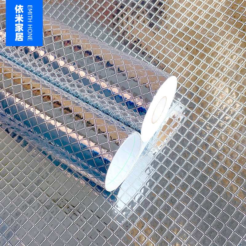 银色格子防油贴厨房自粘墙纸耐高温防水防潮墙贴灶台防污铝箔贴纸