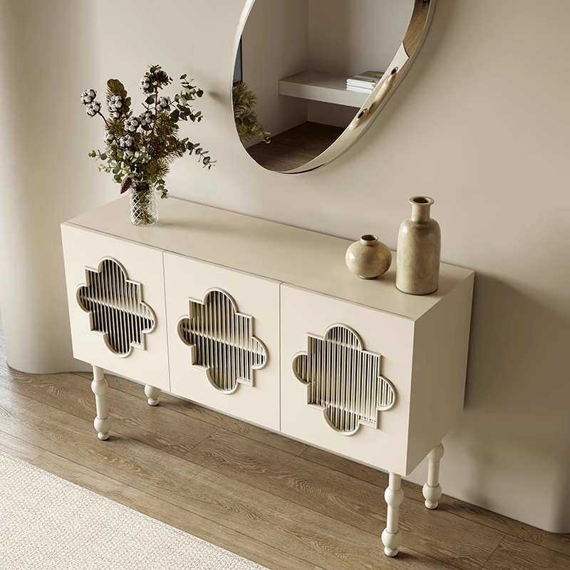 北欧烤漆餐边柜实木入户玄关柜现代简约客厅装饰柜茶水储物柜整装