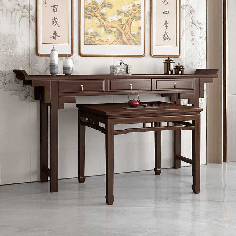 新中式供桌神台家用中堂农村案台香火条案八仙桌六件套实木桌条桌