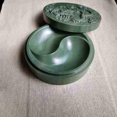 新品松花砚台 仙人洞老坑松花石砚 太极砚 墨盒 带盖 文房四