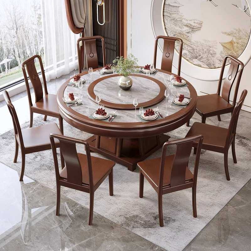 新中式岩板餐桌椅组合大小圆桌家用实木餐桌带转盘现代简约圆餐桌,3C数码配件,USB灯,淘宝优惠券,粉丝福利购,淘宝优惠卷