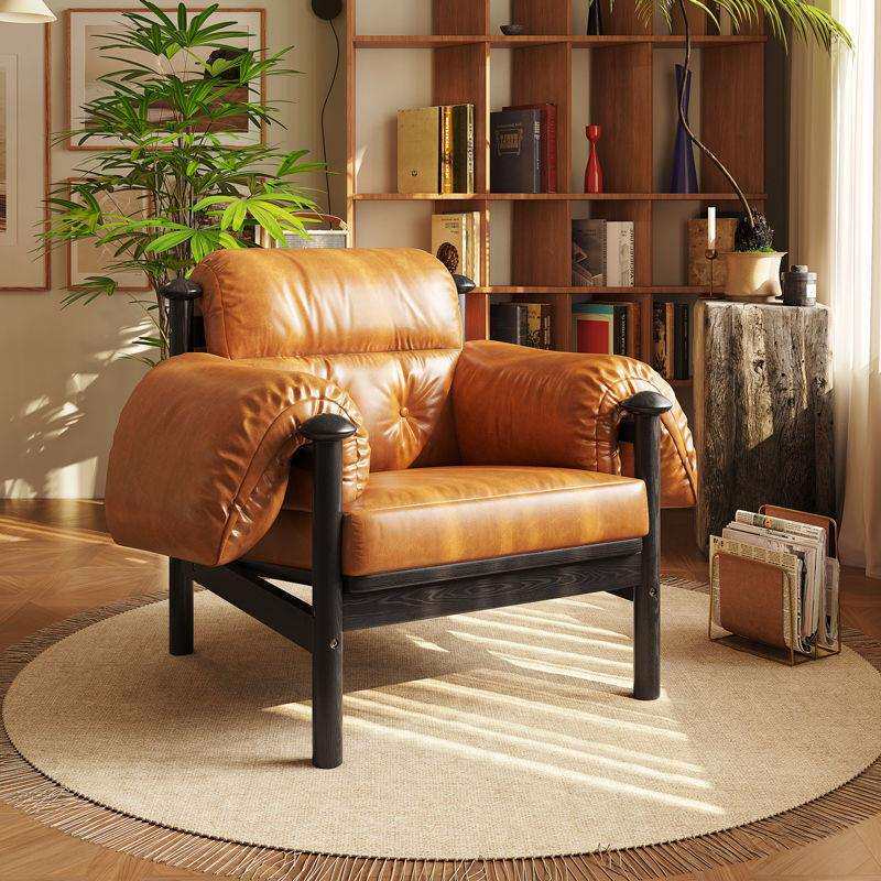 单人沙发椅客厅中古风油蜡皮沙发椅休闲懒人椅实木复古躺椅国王椅