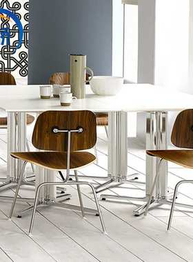 LCW/DCW伊姆斯高矮脚全木凳简约现代实木弯板餐椅子金属脚休闲椅