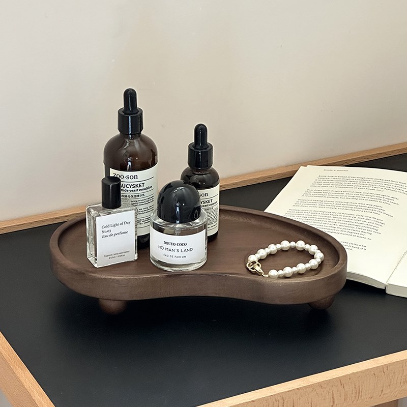 玄关钥匙收纳盘家居收纳摆件覆古实木首饰环香水置物架香薰托 托