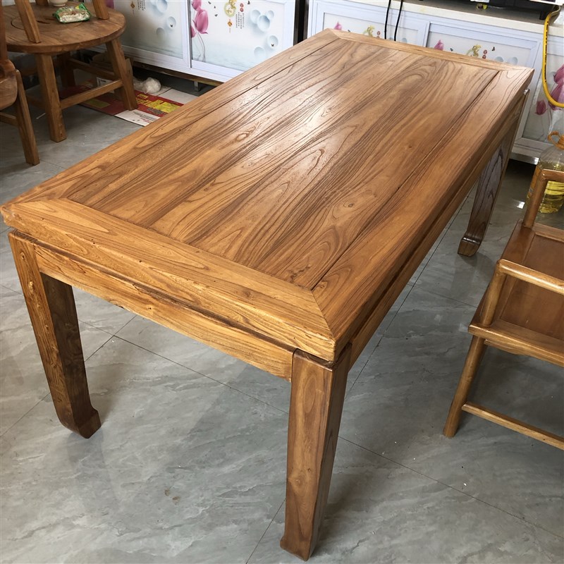 老榆木实木餐桌原木方桌束腰马蹄桌简约民宿仿古禅意茶桌书桌茶台