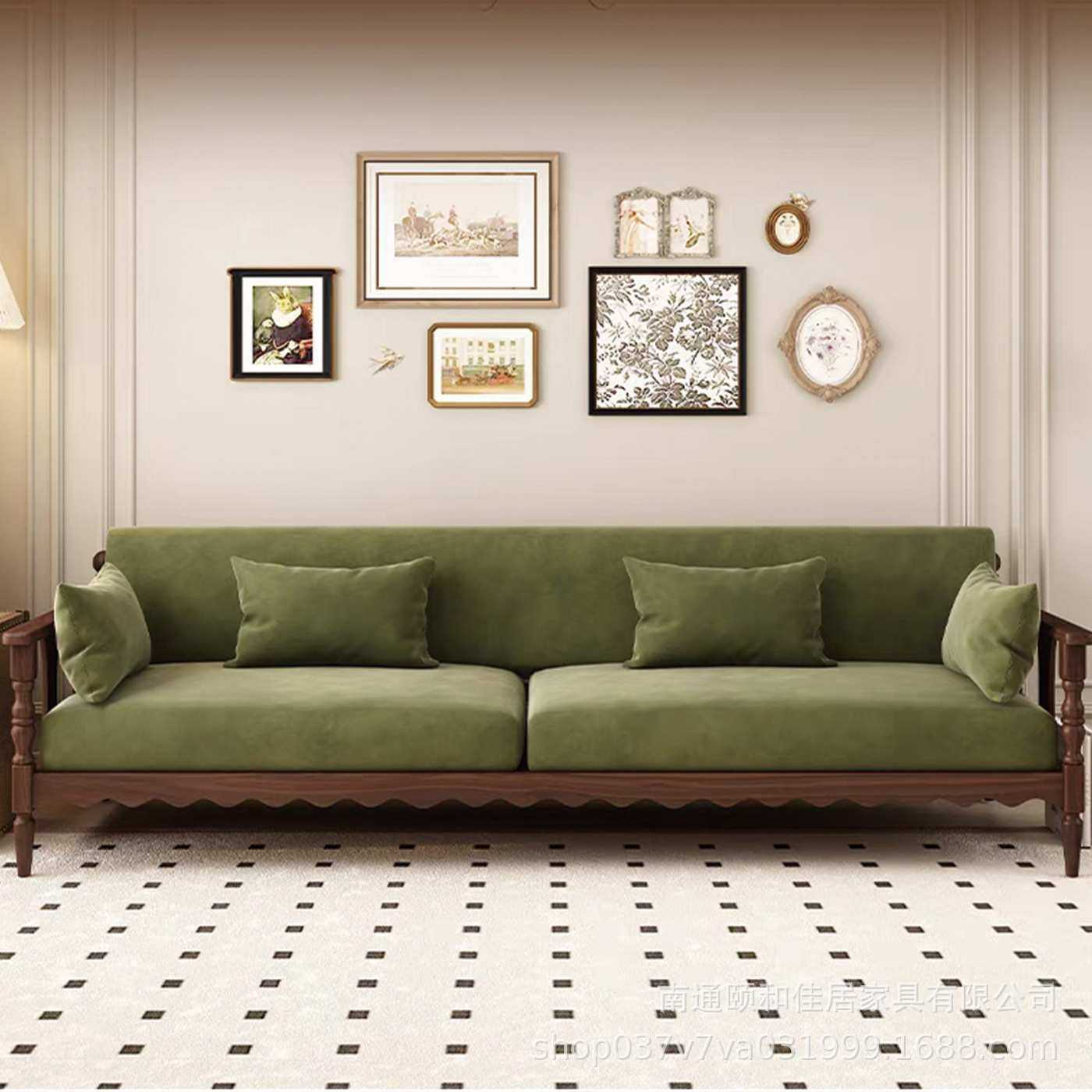 美式复古实木双三人沙发直排现代简约小户型客厅白蜡木布艺沙发椅