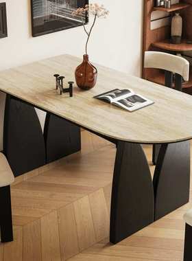 CT03中古风岛台岩板餐桌椅家用小户型饭桌靠墙岛台实木餐桌