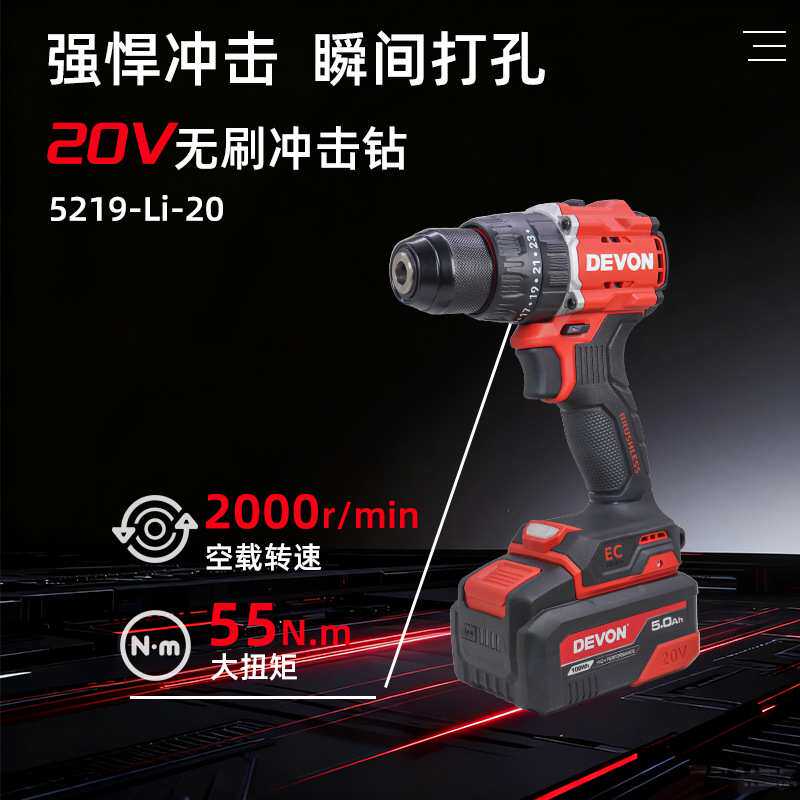大有5219锂电冲击电钻55牛原装配件20V快充75W充电器5000毫安电池