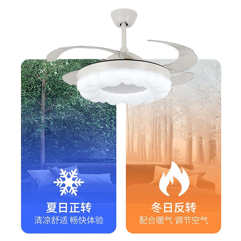 全光谱隐形风扇灯智能遥控奶油风欧式客厅餐厅卧室灯2024款吊扇灯