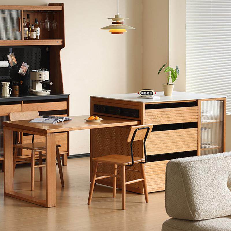 【哈尔岛台】樱桃木实木岛台餐桌一体可伸缩小户型吧台储物餐边柜