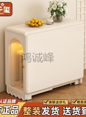 Hc白色实木折叠餐桌一体餐边柜小户型奶油风伸缩吃饭桌多功能可移