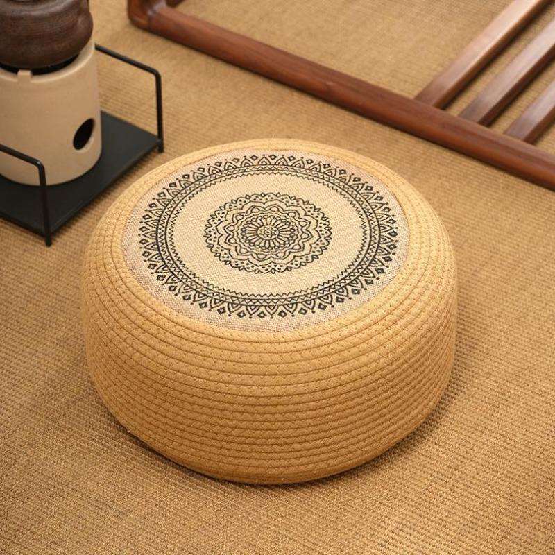黄棉绳蒲团坐垫家用地上客厅榻榻米垫子加厚飘窗卧室圆形坐墩