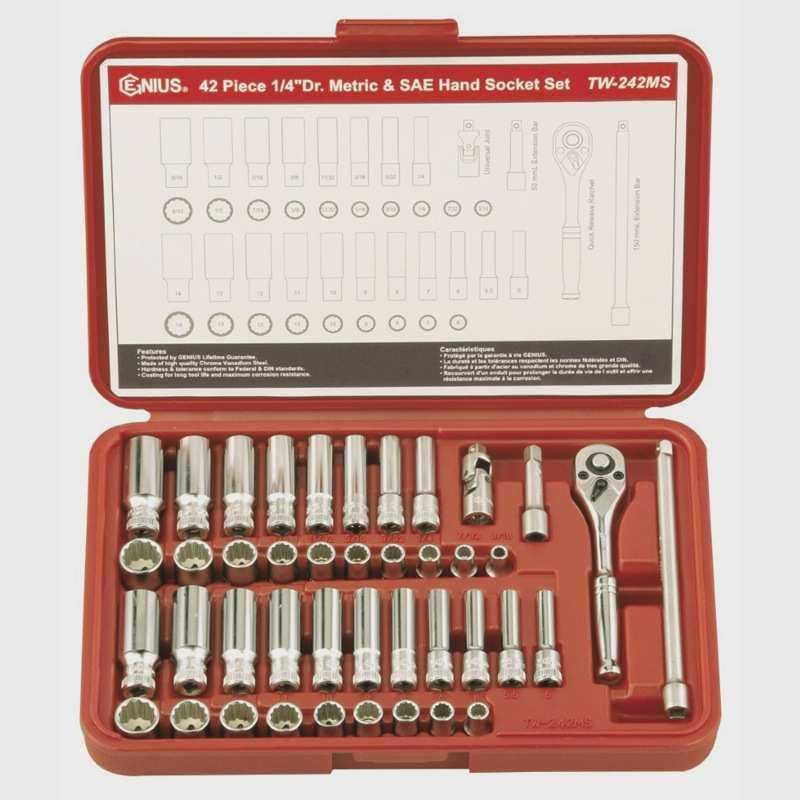 GENIUS天赋进口工具1/4系列42件套公英制综合套筒扳手组TW-242MS