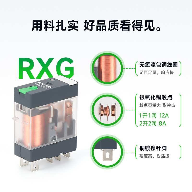 恩爵ENMG薄型中间继电器单继电器电磁RXG整盒装一开一闭24VDC 12A