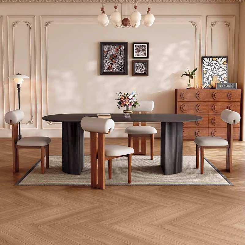 法式中古风岩板餐桌小户型复古风轻奢家用黑色复古椭圆形餐桌椅,3C数码配件,USB灯,淘宝优惠券,粉丝福利购,淘宝优惠卷