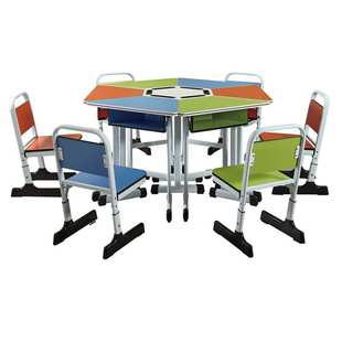 哇噢课桌椅异形桌自由组合彩色拼接团体活动桌教室六边形美术桌椅
