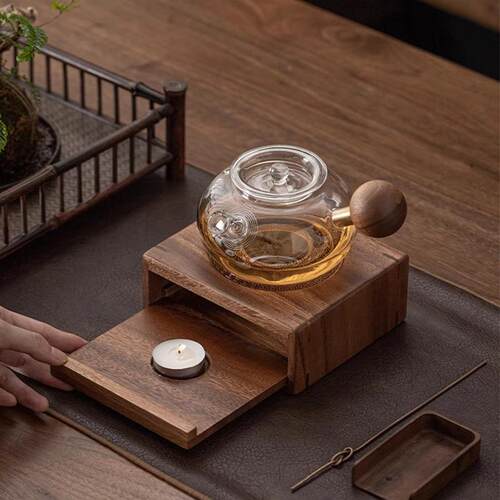 胡桃木温茶炉烤茶炉花茶壶蜡烛加热炉保温酒店餐厅煮茶器煮茶炉子