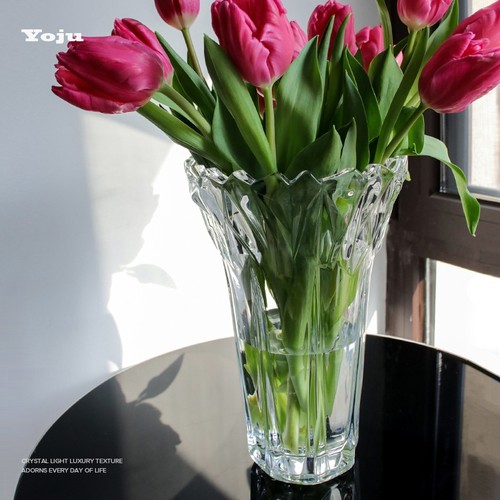 新品北欧轻奢透明水晶玻璃花瓶高级感客厅餐桌插花摆件水培鲜花花