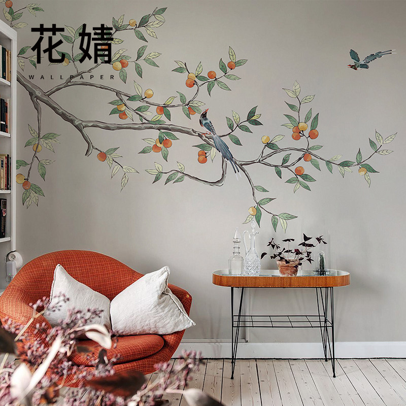 中式花鸟墙纸客厅墙布卧室壁纸家用定制壁画无纺布电视背景墙壁布