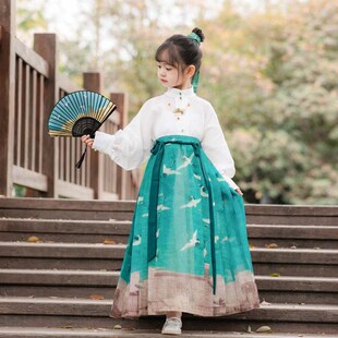 本格汉服女童古风春夏改良日常汉服儿童马面裙亲子套装瑞鹤图国风