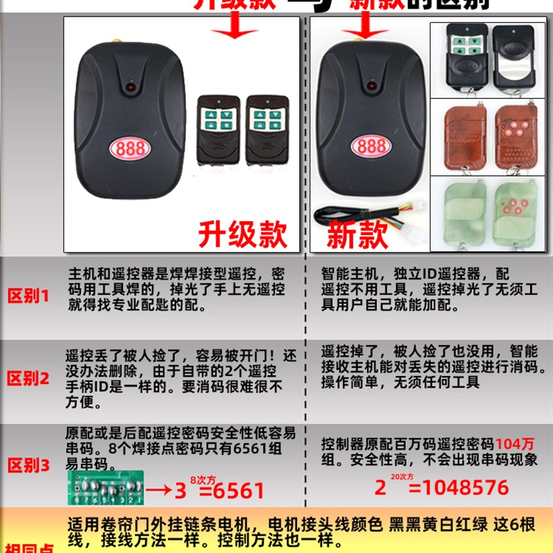 全套电动卷帘门遥控器车库门升降卷闸门接收控制器盒链条电机通用