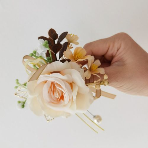 韩式唯美香槟色玫瑰胸花手腕花新娘新郎伴娘婚礼庆典活动拍摄襟花