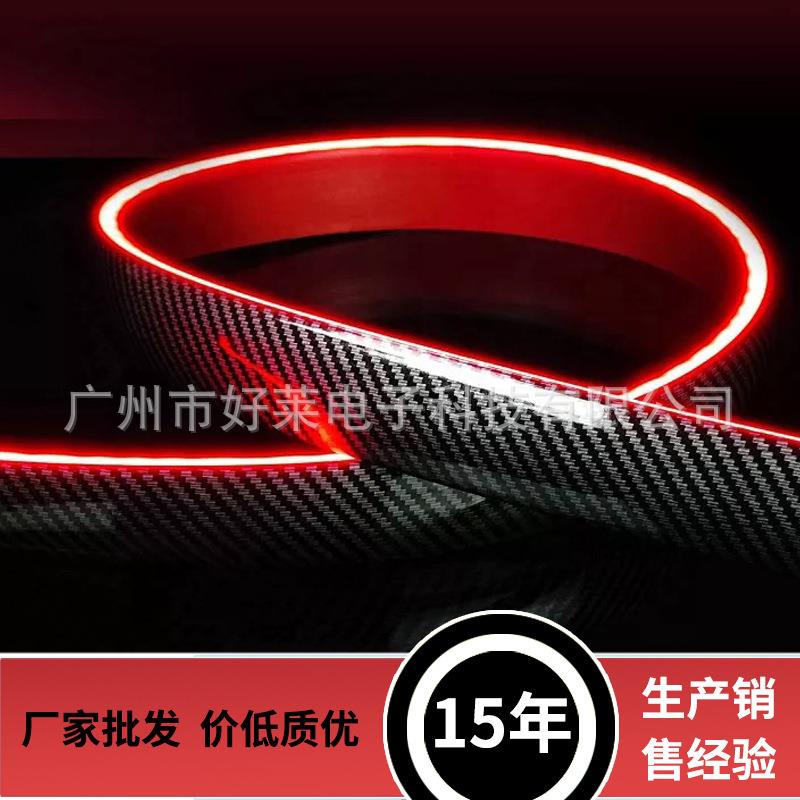 新款 外置碳钎维汽车尾翼LED流光转向高位刹车灯贯穿流光尾灯灯条图片