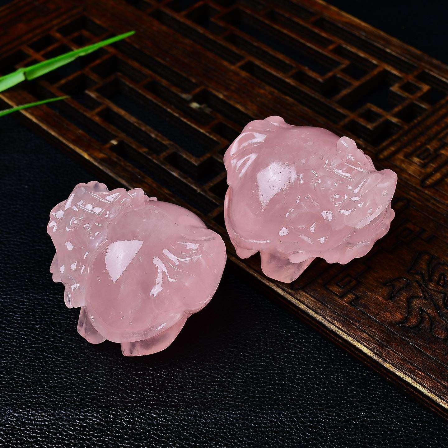 天然粉水晶龙龟摆件粉晶原始雕刻件家居办公室桌面高端装饰品