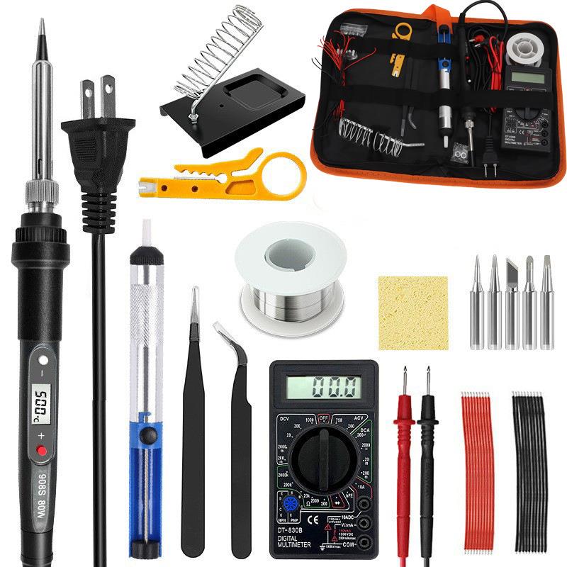 908S黑色万用表17件套80W内热数显电烙铁套装家用可调温恒温工具