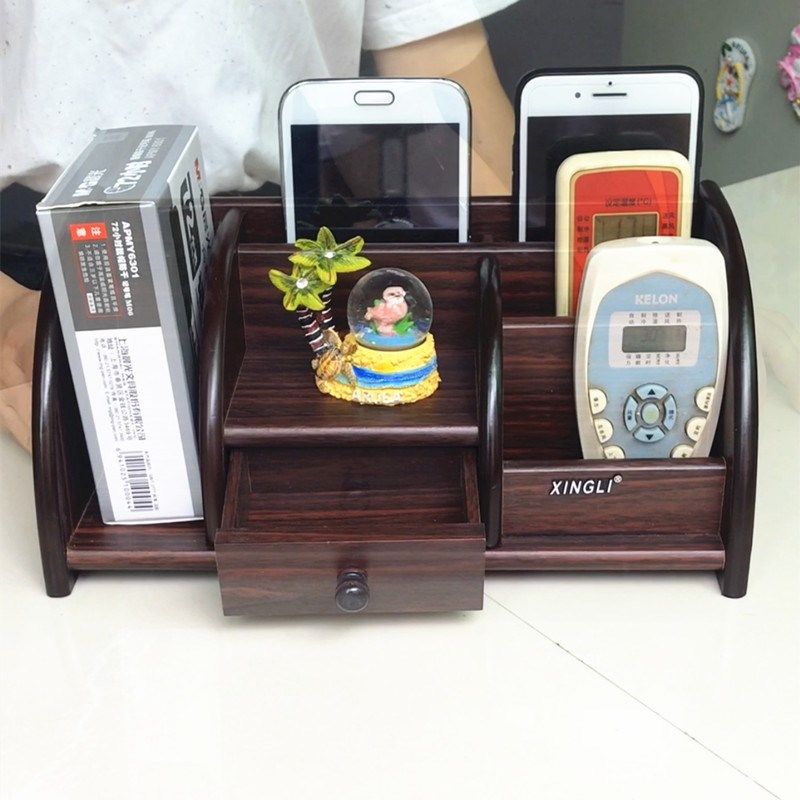 创意客厅手机置物架茶几桌面遥控器木质办公桌多功能欧式收纳盒