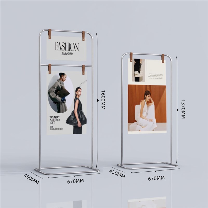 不锈钢广告架 店铺落地立式海报架立牌广告牌压克力悬挂式展示架