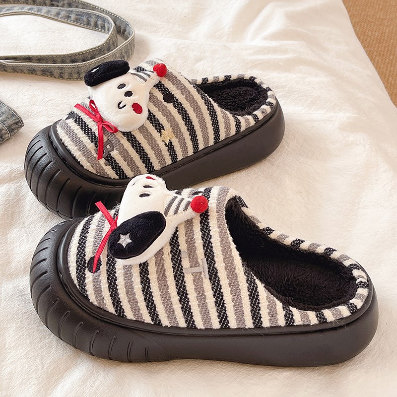 可爱小狗毛毛棉拖鞋女士冬季2025新款室内居家防滑软底保暖月子鞋